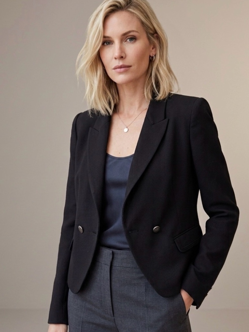 Vanessa Bruno Athe Black Double-Breasted Cropped Tweed Blazer